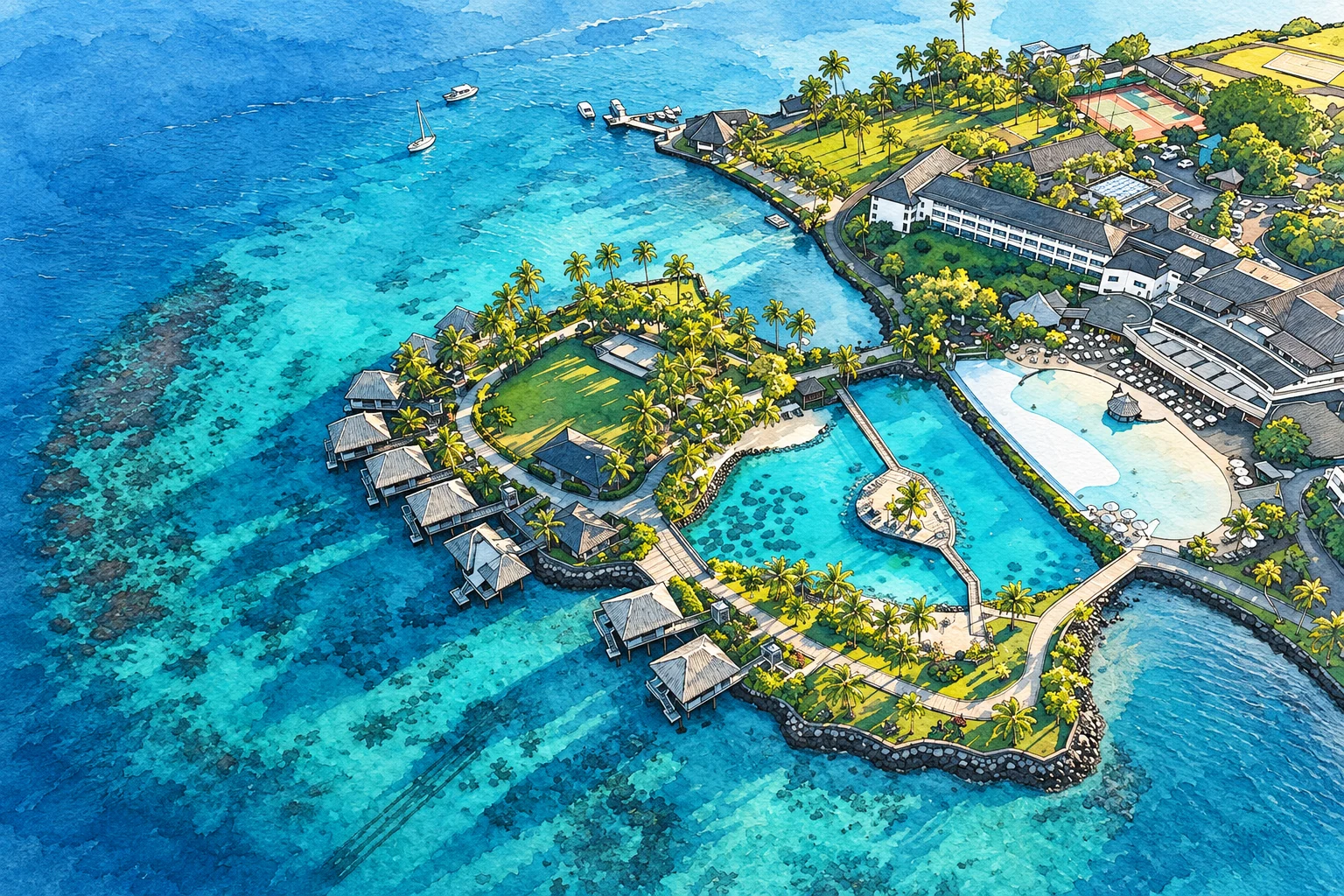 Illustration: InterContinental Tahiti Resort & Spa — aerial view