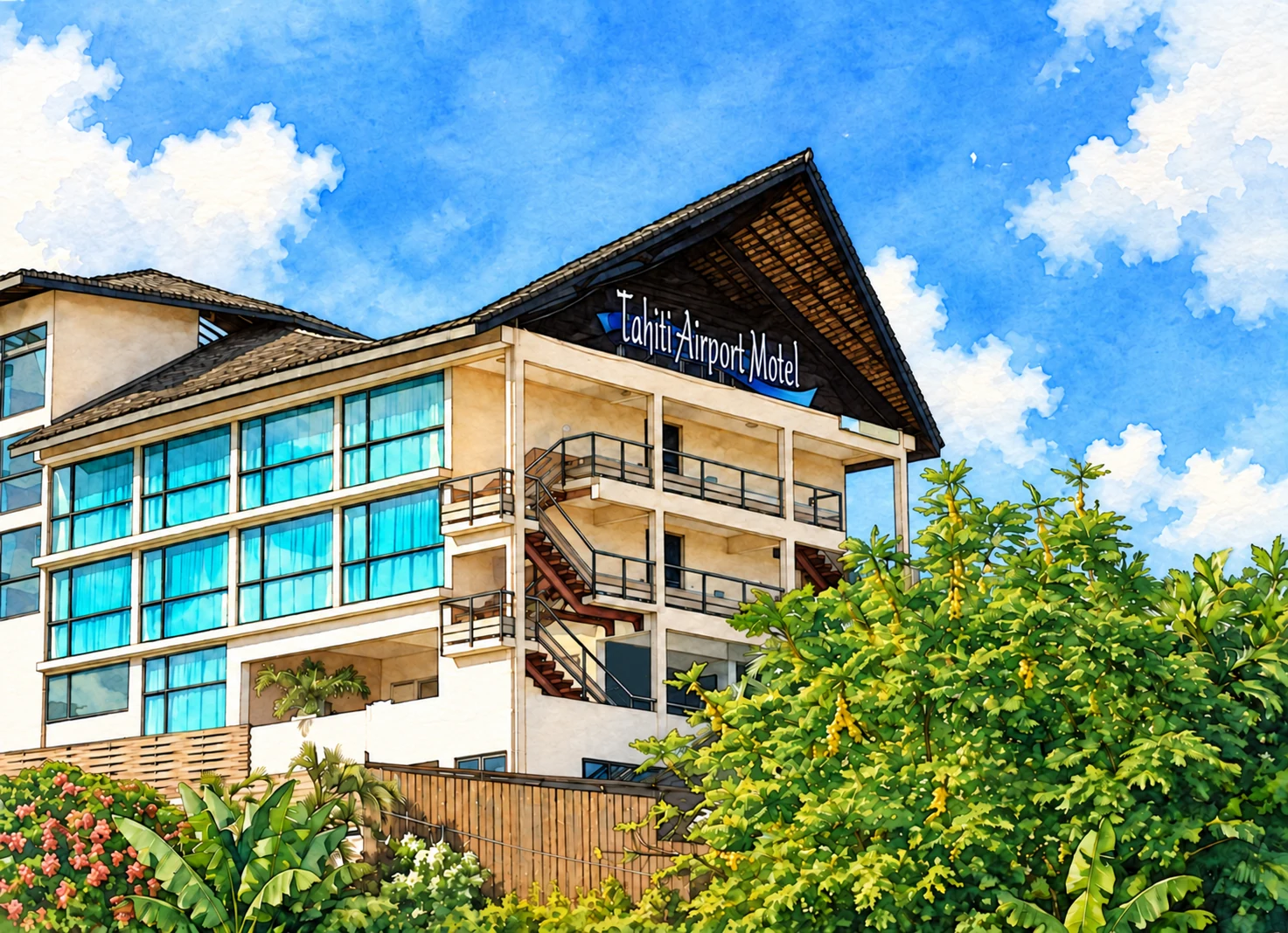 Illustration: Tahiti Airport Motel — exterior facade Illustration: Tahiti Airport Motel — exterior facade